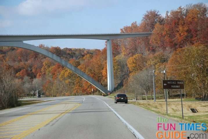 This is the Natchez Trace Parkway bridge over Highway 96 in Franklin, TN. This is a good spot to hop on and hop off the Natchez Trace Parkway.