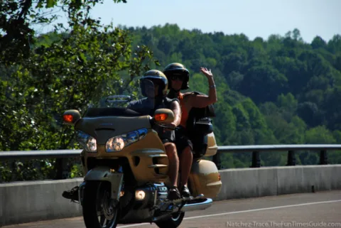 Motorcycling on the Natchez Trace Parkway. photo by Lynnette at TheFunTimesGuide.com